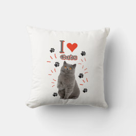 I ❤️ Cats – Cute Cat & Paw Print Design Kissen