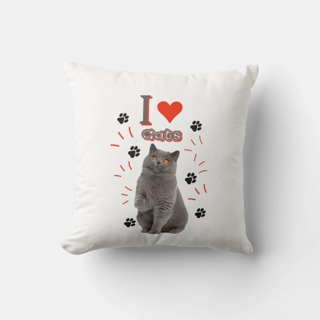 I ❤️ Cats – Cute Cat & Paw Print Design Kissen (Vorderseite)