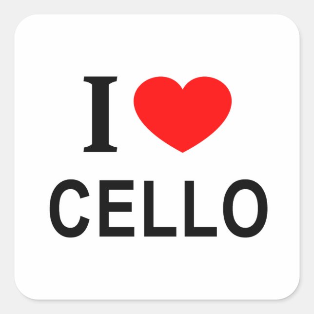 I ❤️ CELLO I LIEBE CELLO I HEART CELLO QUADRATISCHER AUFKLEBER (Vorderseite)