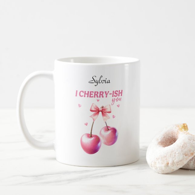 I Cherryish You Funny Cherry Pun anpassbar Kaffeetasse (Mit Donut)