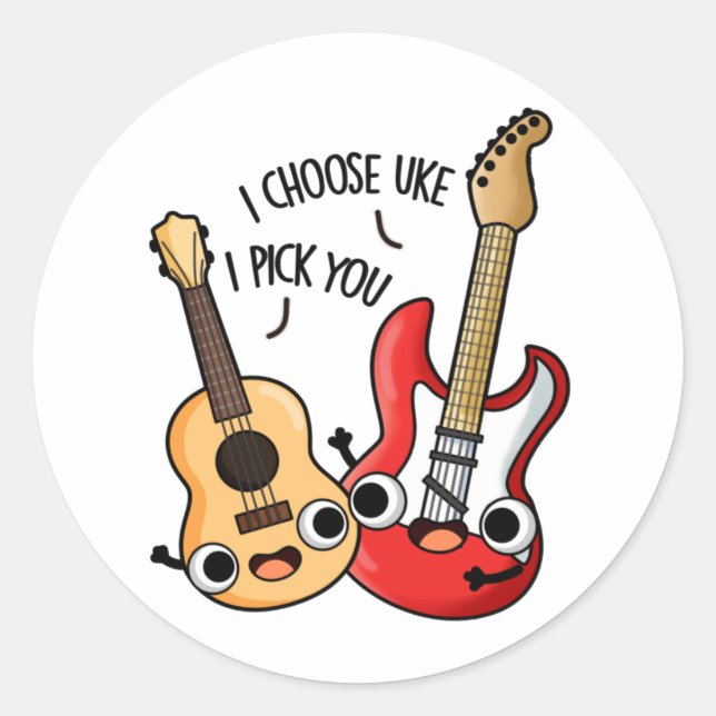 I Choose Uke I Pick You Funny Guitar Ukulele Pub Runder Aufkleber (Vorderseite)