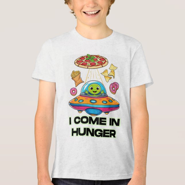 I Come in Hunger – Funny Alien Foodie Design Tri-Blend Shirt (Vorderseite)