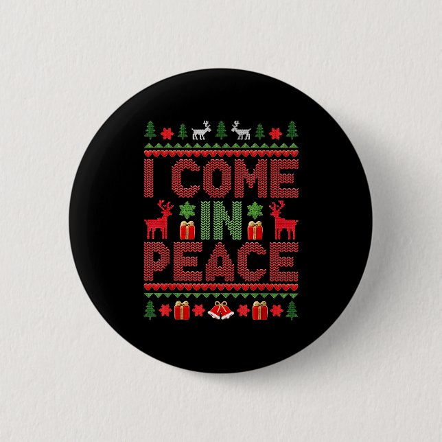 I Come In Peace Couple Matching Ugly Christmas Swe Button (Vorderseite)
