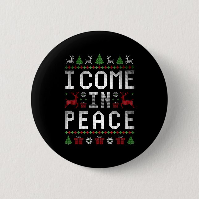 I Come In Peace Couple Matching Ugly Christmas Swe Button (Vorderseite)