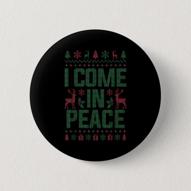 I Come In Peace Couple Matching Ugly Christmas Swe Button (Vorderseite)