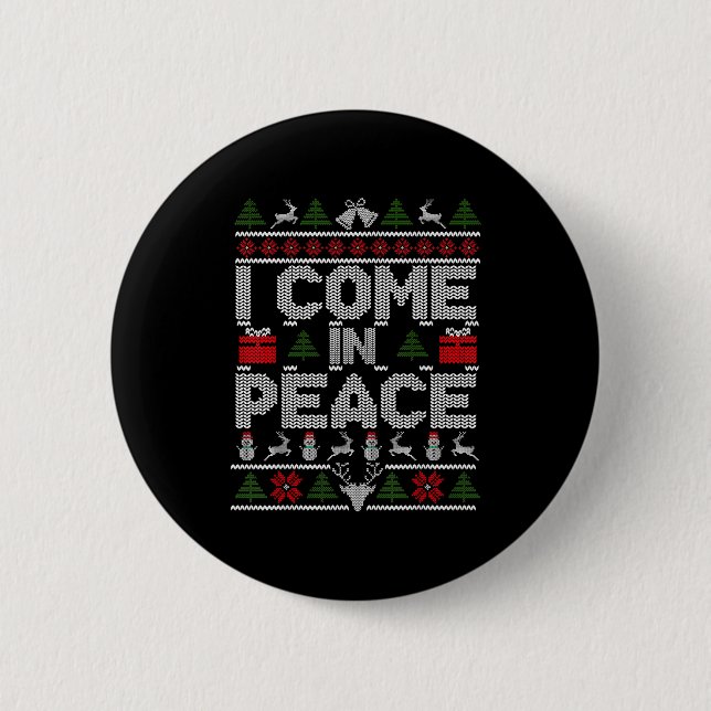 I Come In Peace Couple Matching Ugly Christmas Swe Button (Vorderseite)