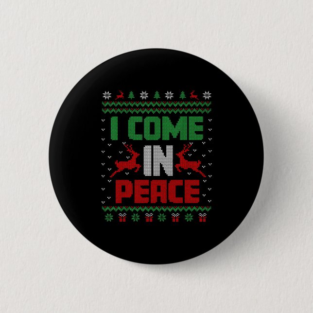 I Come In Peace Couple Matching Ugly Christmas Swe Button (Vorderseite)