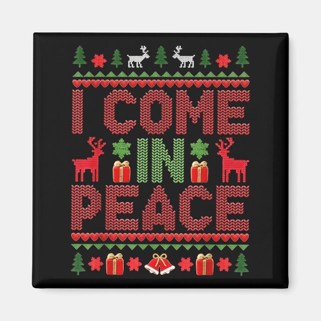 I Come In Peace Couple Matching Ugly Christmas Swe Magnet (Vorne)