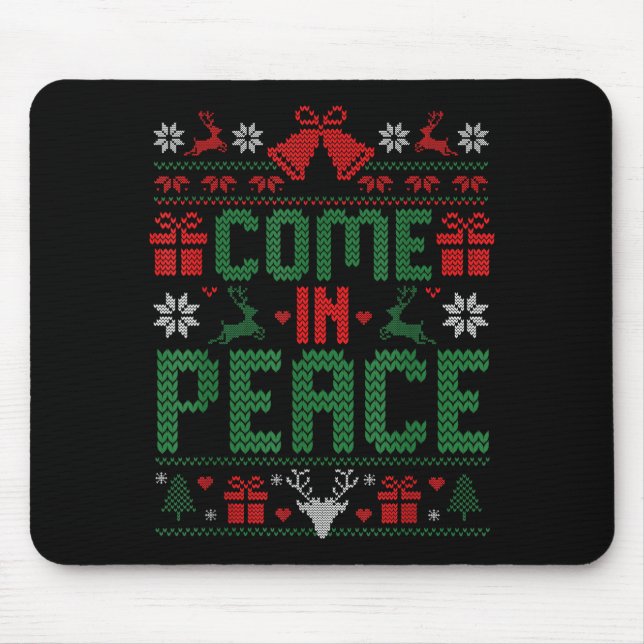 I Come In Peace Couple Matching Ugly Christmas Swe Mousepad (Vorne)