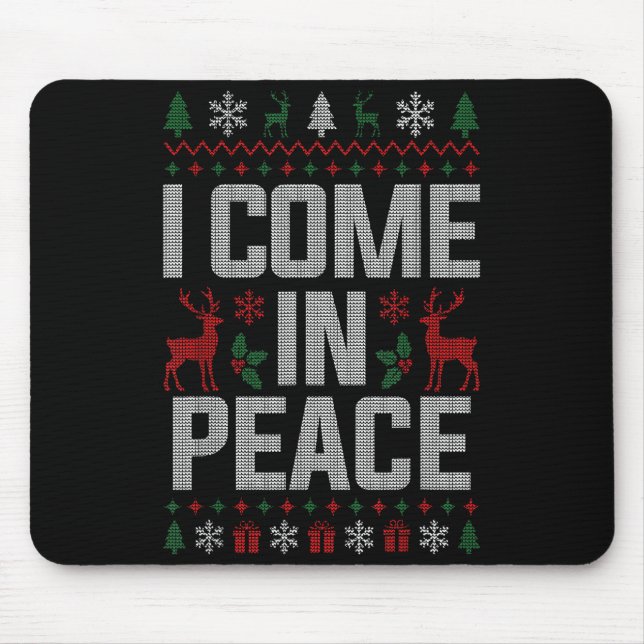 I Come In Peace Couple Matching Ugly Christmas Swe Mousepad (Vorne)