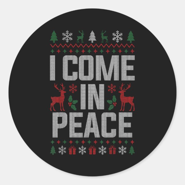 I Come In Peace Couple Matching Ugly Christmas Swe Runder Aufkleber (Vorderseite)