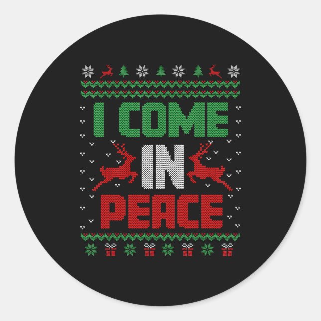I Come In Peace Couple Matching Ugly Christmas Swe Runder Aufkleber (Vorderseite)