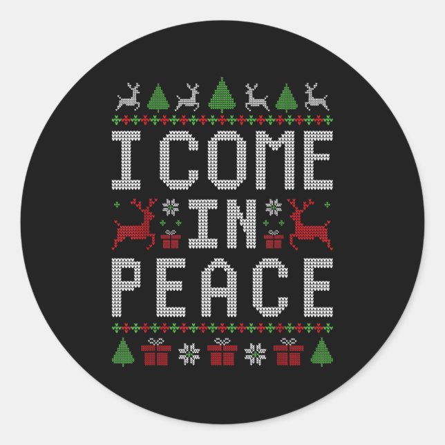 I Come In Peace Couple Matching Ugly Christmas Swe Runder Aufkleber (Vorderseite)
