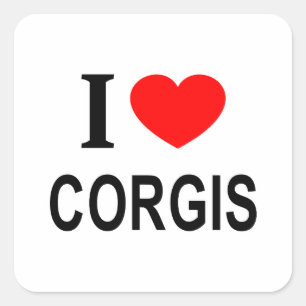 I ❤️ CORGIS I LIEBE CORGIS I HERZKORGIS QUADRATISCHER AUFKLEBER