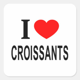 I ❤️ CROISSAN I LIEBE KROISSANTS I HERZKROISSANTS QUADRATISCHER AUFKLEBER