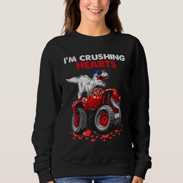 I Crush Hearts Dino Monster Truck Toddler Boy Vale Sweatshirt (Vorderseite)