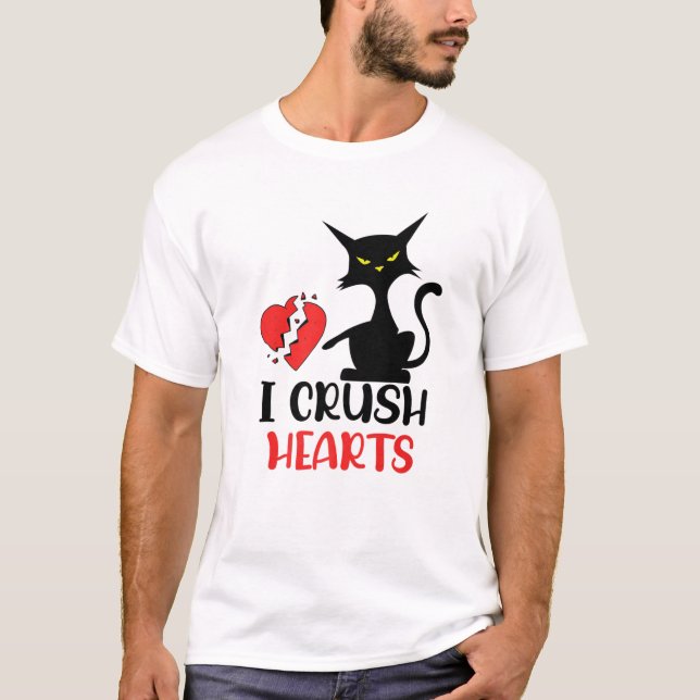 I Crush Hearts Funny Black Cats Valentine Cat Crus T-Shirt (Vorderseite)