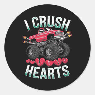 I Crush Hearts Monster Truck Funny Valentinstag Runder Aufkleber
