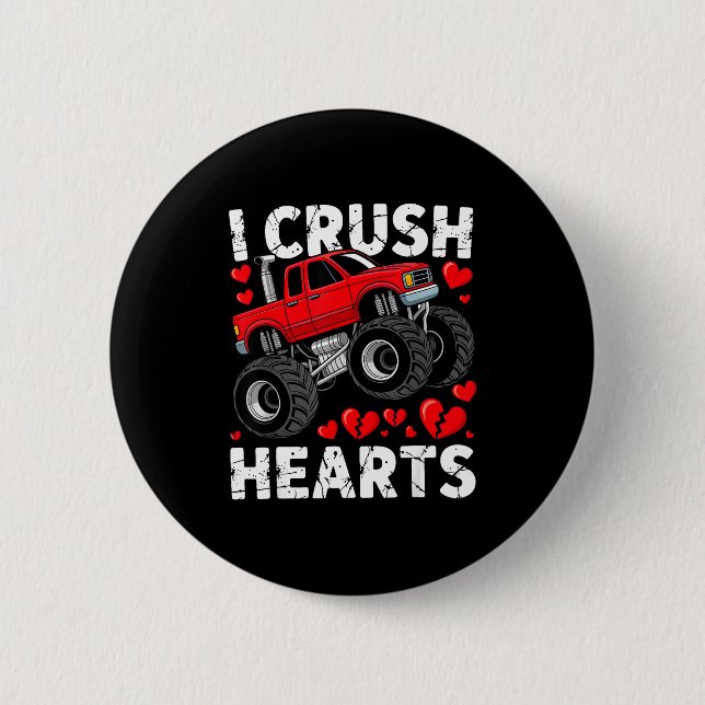I Crush Hearts Valentine Monster Truck Boys Toddle Button (Vorderseite)