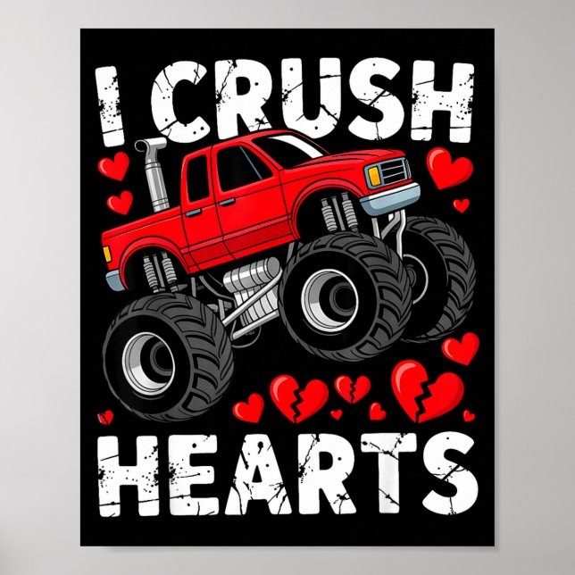 I Crush Hearts Valentine Monster Truck Boys Toddle Poster (Vorne)