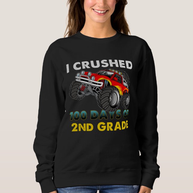I Crushed 100 Days Of 2nd Grade Kids Boys Monster  Sweatshirt (Vorderseite)