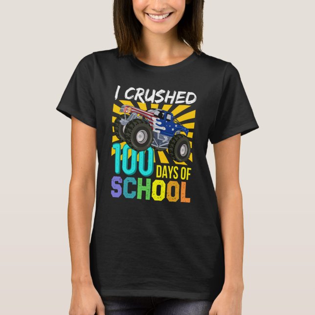 I Crushed 100 Days Of School Boys Monster Truck T-Shirt (Vorderseite)