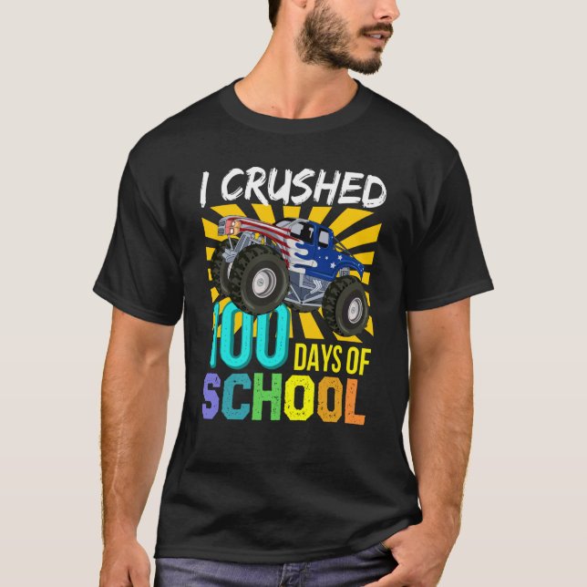 I Crushed 100 Days Of School Boys Monster Truck T-Shirt (Vorderseite)