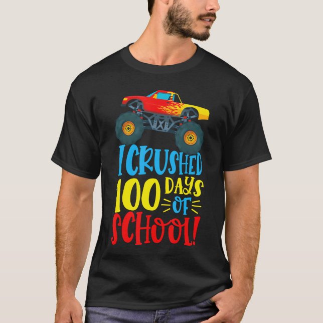 I Crushed 100 Days Of School Monsterruck Car Boy f T-Shirt (Vorderseite)