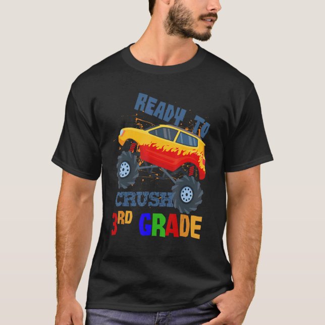 I Crushed 3rd Grade Monster Truck Boys Back To Sch T-Shirt (Vorderseite)