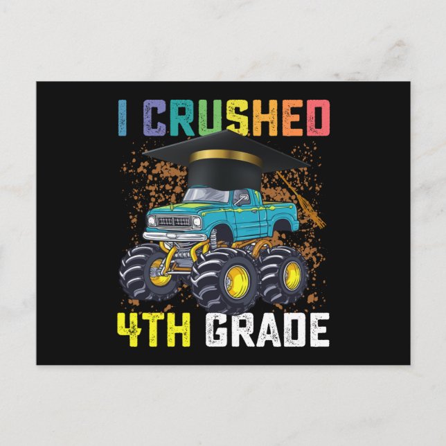 I Crushed 4th Grade Monster Truck Abschluss Postkarte (Vorderseite)