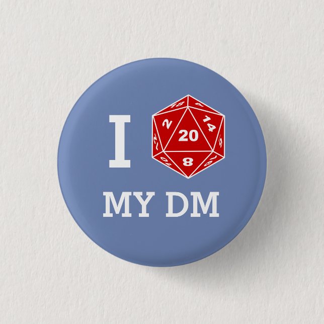 I d20 mein DM-Knopf (i-Liebe meine DM) Button (Vorderseite)