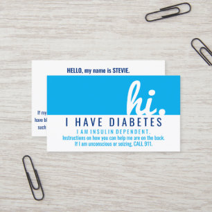 i Diabetes notfalls id pvc Abzeichen Visitenkarte