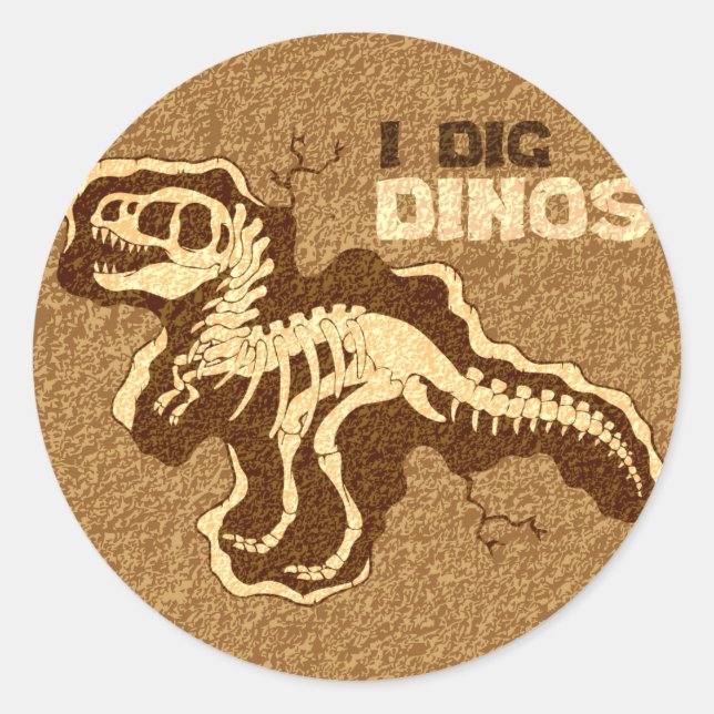I Dig Dinos Runder Aufkleber (Vorderseite)