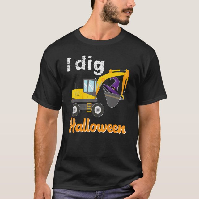 I Dig Halloween Ausgrabungswagen Kürbistraktor T-Shirt (Vorderseite)