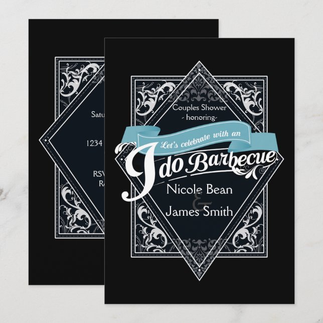 I DO BARBECUE GRILLEN Elegante Schwarz-Weiß-Verlob Einladung (Vorne/Hinten)