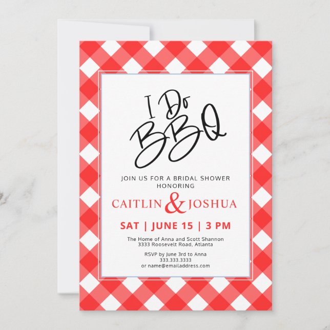 I Do BBQ Red Plaid Party Bridal Shower Invitation Einladung (Vorderseite)