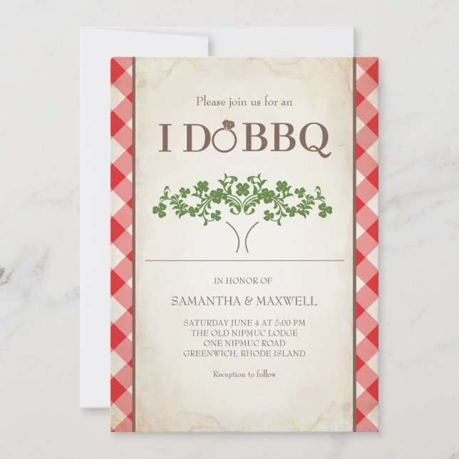 I Do BBQ Wedding Invitations Red Gingham Pattern Einladung (Vorderseite)