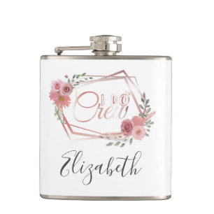 I Do Crew Rosa Blüten Blush Rosa Blumen Grünzeug  Flachmann