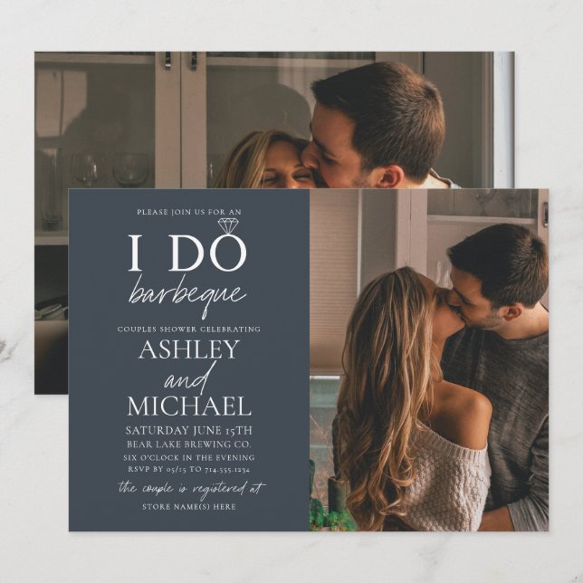 I Do GRILLEN Dusty Blue 2 Foto Einfache Script Dus Einladung (Vorne/Hinten)