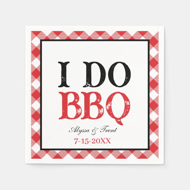 I DO GRILLEN Red Gingham Barbeque Paper Napkin Serviette (Vorderseite)