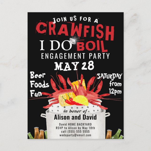 I DO Verlobung Crawfish Boil Party Einladung Postkarte (Vorderseite)