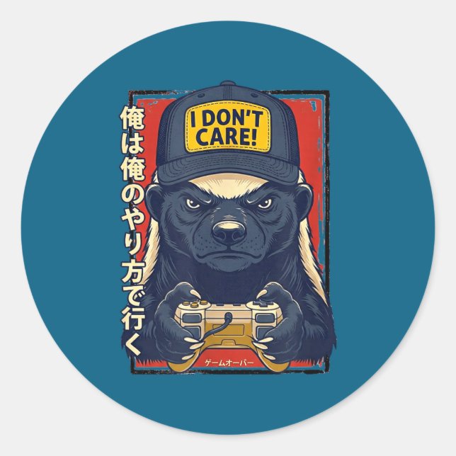 I Don’t Care - Honey Badger Gamer Design  Runder Aufkleber (Vorderseite)