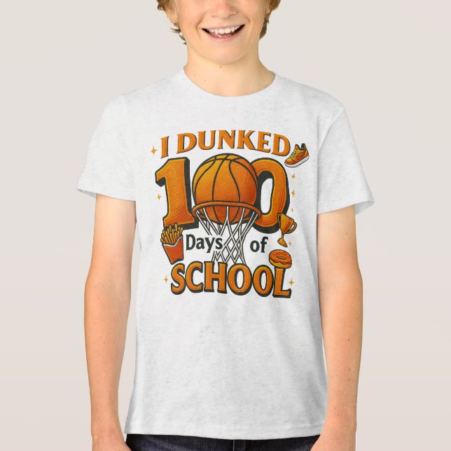 I Dunked 100 Days Of School Basketball Student Tri-Blend Shirt (Vorderseite)