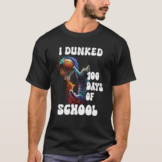 I Dunked 100 Days Of School Cat Basketball Groovy  T-Shirt (Vorderseite)