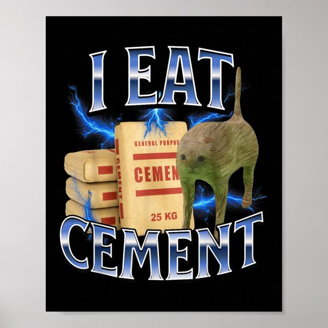 I Eat Cement Cursed Cat Funny Oddly Specific Meme  Poster (Vorne)