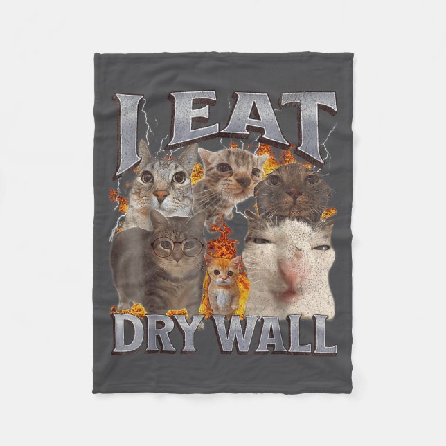 I Eat Drywall Funny Cat Meme Bootleg Graphic  Fleecedecke (Vorderseite)