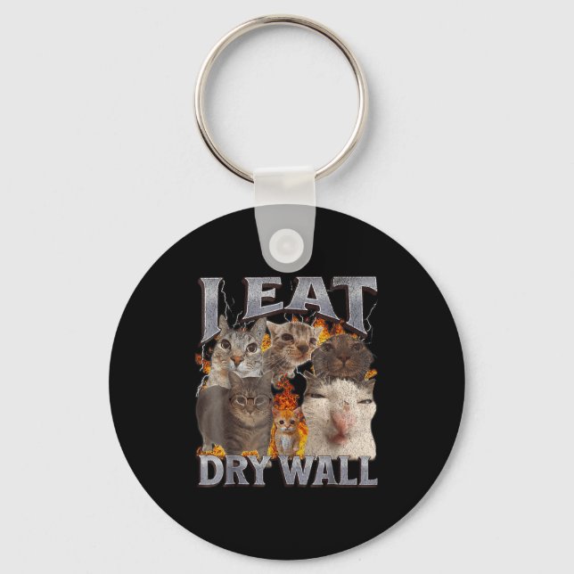 I Eat Drywall Funny Cat Meme Bootleg Graphic  Schlüsselanhänger (Vorderseite)