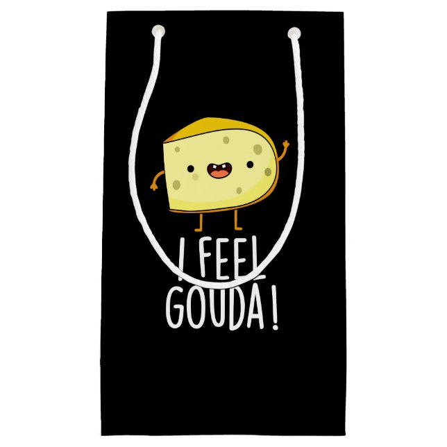 I Feel Gouda Funny Cheese Pun Dark BG Kleine Geschenktüte (Vorderseite)