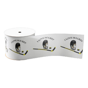 I fertigen Liebehockey mit Stock und Sturzhelm Ripsband