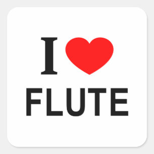 I ❤️ FLUTE I LIEBE FLUTE I HERZFLUT QUADRATISCHER AUFKLEBER
